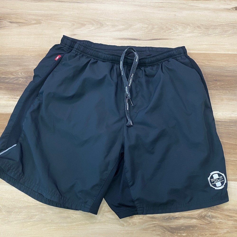 Polo Sport Athletic Shorts Mens Medium Running Gym Nylon Mesh Black Vintage